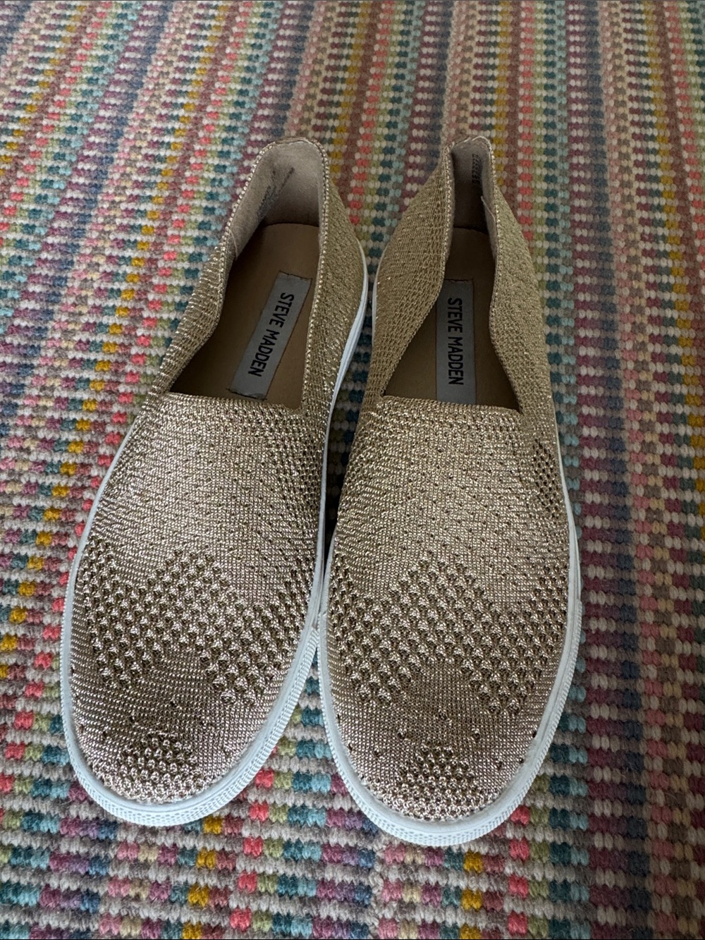 Steve Madden Metallic Gold Slip-On Knit Sneakers